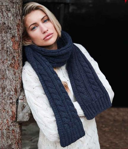 Beechfield Cable Knit Melange Scarf - NAV - ONE